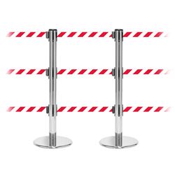 QueuePro 250 Triple, Polished Chrome, Barrier with triple 11' Red/White Diagonal Belt