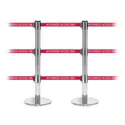 QueuePro 250 Triple, Polished Chrome, Barrier with triple 11' AUTHORIZED ACCESS ONLY - RED Belt