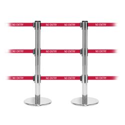 QueuePro 250 Triple, Polished Chrome, Barrier with triple 11' NO ENTRY Belt