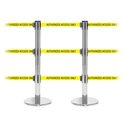 QueuePro 250 Triple, Polished Chrome, Barrier with triple 11' AUTHORIZED ACCESS ONLY Belt