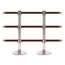 QueuePro 250 Triple, Polished Stainless, Barrier with triple 11' Brown Belt