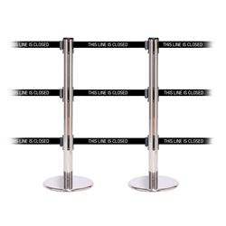 QueuePro 250 Triple, Polished Stainless, Barrier with triple 11' THIS LINE IS CLOSED Belt