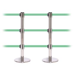 QueuePro 250 Triple, Polished Stainless, Barrier with triple 11' Light Green Belt