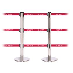 QueuePro 250 Triple, Polished Stainless, Barrier with triple 11' NO ENTRY Belt