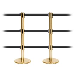 QueuePro 250 Triple, Satin Brass, Barrier with triple 11' Dark Gray Belt