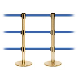 QueuePro 250 Triple, Satin Brass, Barrier with triple 11' Light Blue Belt