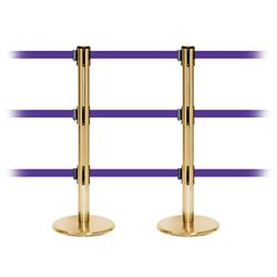 QueuePro 250 Triple, Satin Brass, Barrier with triple 11' Purple Belt