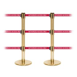 QueuePro 250 Triple, Satin Brass, Barrier with triple 11' AUTHORIZED ACCESS ONLY - RED Belt