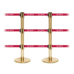 QueuePro 250 Triple, Satin Brass, Barrier with triple 11' NO ENTRY Belt