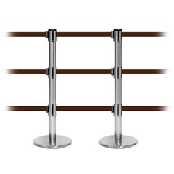 QueuePro 250 Triple, Satin Chrome, Barrier with triple 11' Brown Belt