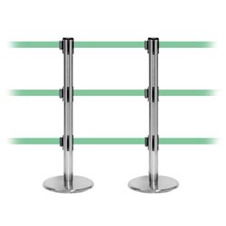 QueuePro 250 Triple, Satin Chrome, Barrier with triple 11' Light Green Belt