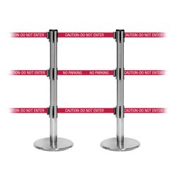 QueuePro 250 Triple, Satin Chrome, Barrier with triple 11' CAUTION-DO NOT ENTER - RED Belt