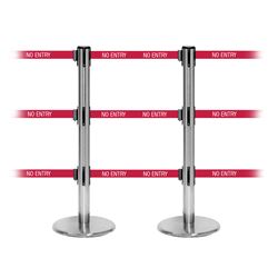 QueuePro 250 Triple, Satin Chrome, Barrier with triple 11' NO ENTRY Belt