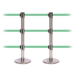 QueuePro 250 Triple, Satin Stainless, Barrier with triple 11' Light Green Belt