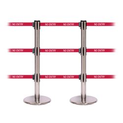 QueuePro 250 Triple, Satin Stainless, Barrier with triple 11' NO ENTRY Belt