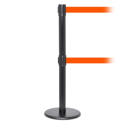 QueuePro 250 Twin, Black, Barrier with double 11' Fluorescent Orange Belt