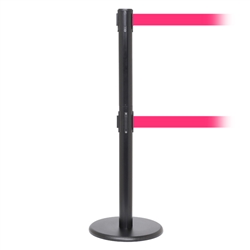 QueuePro 250 Twin, Black, Barrier with double 11' Fluorescent Pink Belt