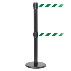 QueuePro 250 Twin, Black, Barrier with double 11' Green/White Diagonal Belt