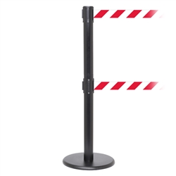QueuePro 250 Twin, Black, Barrier with double 11' Red/White Diagonal Belt