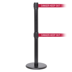 QueuePro 250 Twin, Black, Barrier with double 11' DANGER-KEEP OUT - RED Belt