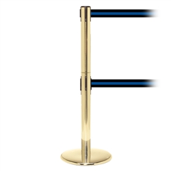 QueuePro 250 Twin, Polished Brass, Barrier with double 11' Black/Blue Stripe Belt