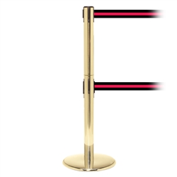 QueuePro 250 Twin, Polished Brass, Barrier with double 11' Black/Red Stripe Belt