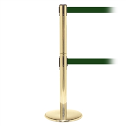 QueuePro 250 Twin, Polished Brass, Barrier with double 11' Dark Green Belt