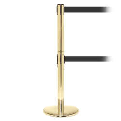 QueuePro 250 Twin, Polished Brass, Barrier with double 11' Dark Gray Belt