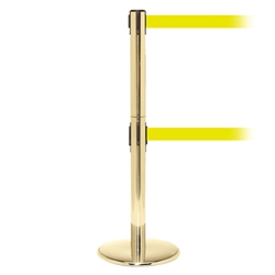 QueuePro 250 Twin, Polished Brass, Barrier with double 11' Fluorescent Yellow Belt