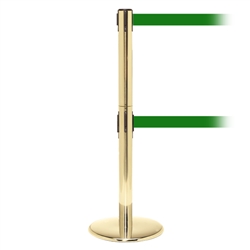 QueuePro 250 Twin, Polished Brass, Barrier with double 11' Green Belt