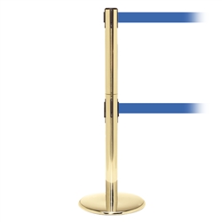 QueuePro 250 Twin, Polished Brass, Barrier with double 11' Light Blue Belt