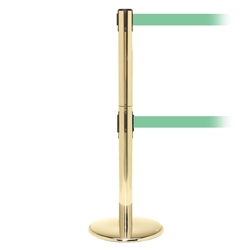 QueuePro 250 Twin, Polished Brass, Barrier with double 11' Light Green Belt