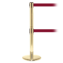QueuePro 250 Twin, Polished Brass, Barrier with double 11' Maroon Belt