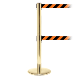 QueuePro 250 Twin, Polished Brass, Barrier with double 11' Orange/Black Diagonal Belt