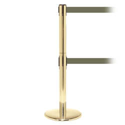 QueuePro 250 Twin, Polished Brass, Barrier with double 11' Olive Green Belt