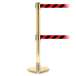 QueuePro 250 Twin, Polished Brass, Barrier with double 11' Red/Black Diagonal Belt