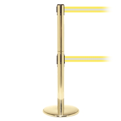 QueuePro 250 Twin, Polished Brass, Barrier with double 11' Yellow/Reflective Stripe Belt