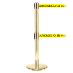 QueuePro 250 Twin, Polished Brass, Barrier with double 11' AUTHORIZED ACCESS ONLY Belt