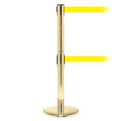 QueuePro 250 Twin, Polished Brass, Barrier with double 11' Yellow Belt