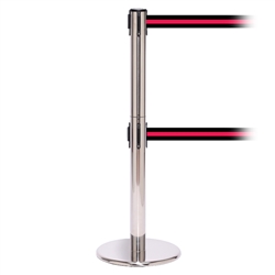 QueuePro 250 Twin, Polished Chrome, Barrier with double 11' Black/Red Stripe Belt