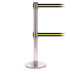 QueuePro 250 Twin, Polished Chrome, Barrier with double 11' Black/Yellow Stripe Belt