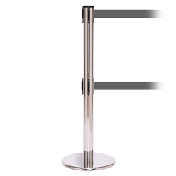 QueuePro 250 Twin, Polished Chrome, Barrier with double 11' Gray Belt