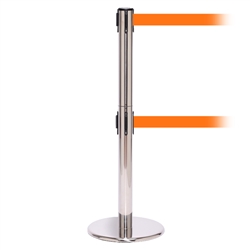 QueuePro 250 Twin, Polished Chrome, Barrier with double 11' Orange Belt