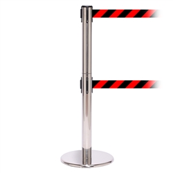 QueuePro 250 Twin, Polished Chrome, Barrier with double 11' Red/Black Diagonal Belt