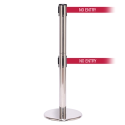 QueuePro 250 Twin, Polished Chrome, Barrier with double 11' NO ENTRY Belt