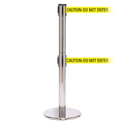 QueuePro 250 Twin, Polished Chrome, Barrier with double 11' CAUTION-DO NOT ENTER Belt