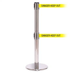 QueuePro 250 Twin, Polished Chrome, Barrier with double 11' DANGER-KEEP OUT Belt
