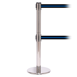 QueuePro 250 Twin, Polished Stainless, Barrier with double 11' Black/Blue Stripe Belt