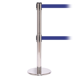 QueuePro 250 Twin, Polished Stainless, Barrier with double 11' Blue Belt