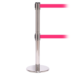 QueuePro 250 Twin, Polished Stainless, Barrier with double 11' Fluorescent Pink Belt